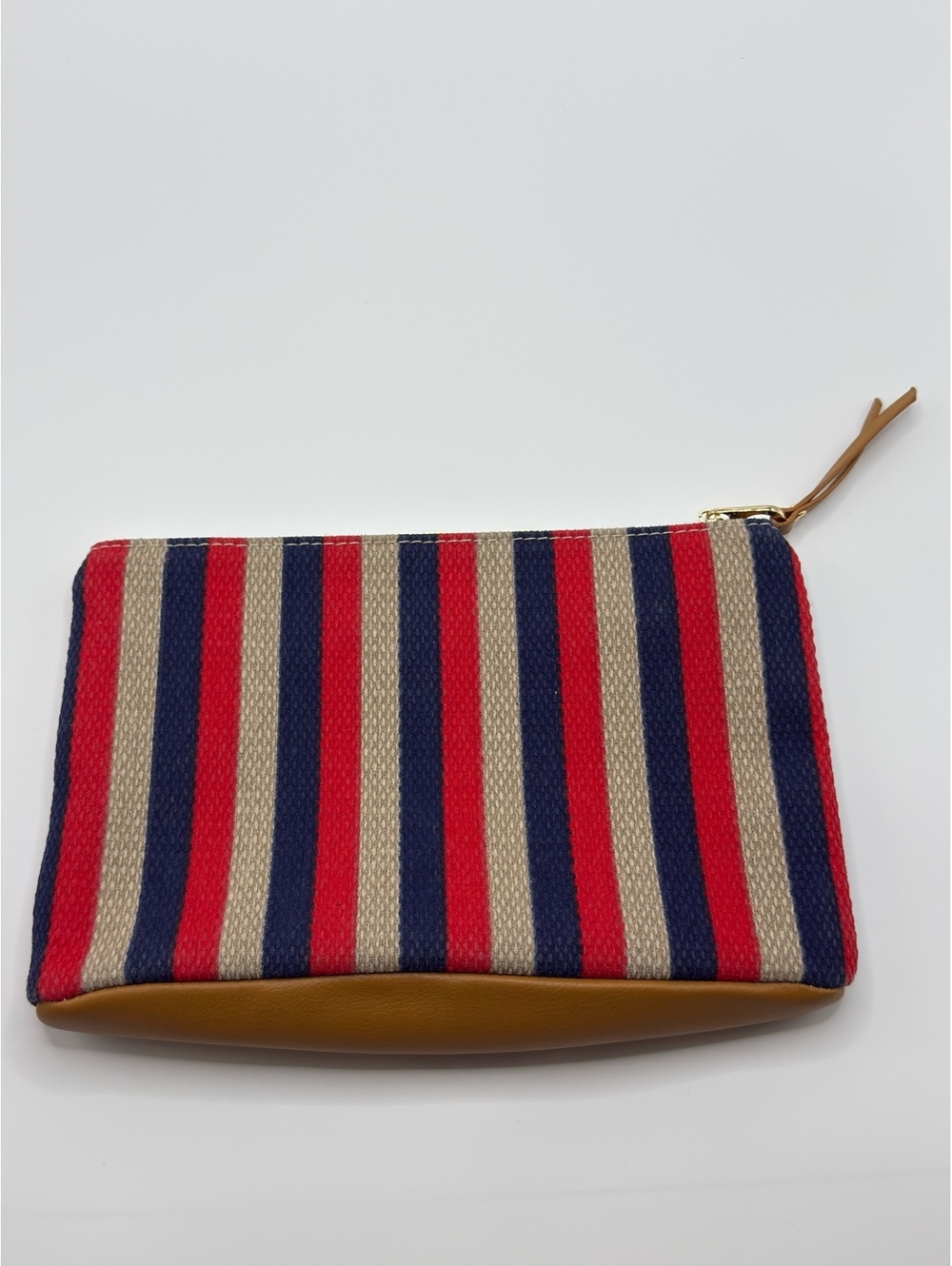 Universal Thread Striped Canvas and Faux Leather Zipper Poch
